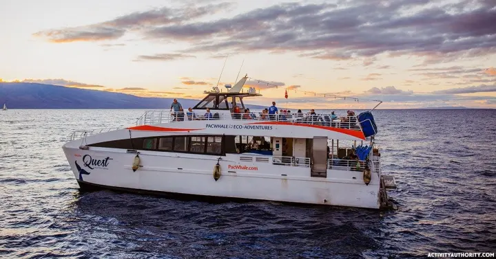 Pacific Whale Foundation dinner cruise boat on the water at sunset